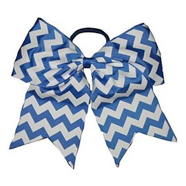 NEW"CHEVRON Regular Blue" Cheer Bow Pony Tail 3" Ribbon Girls Hair Bows Cheerleading Practice Football Games School Uniform Hairbow