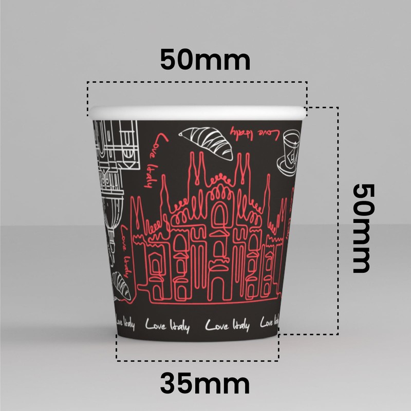 200 Paper Coffee Cups 65ml Italy Black Eco-Friendly Biodegradable Disposable