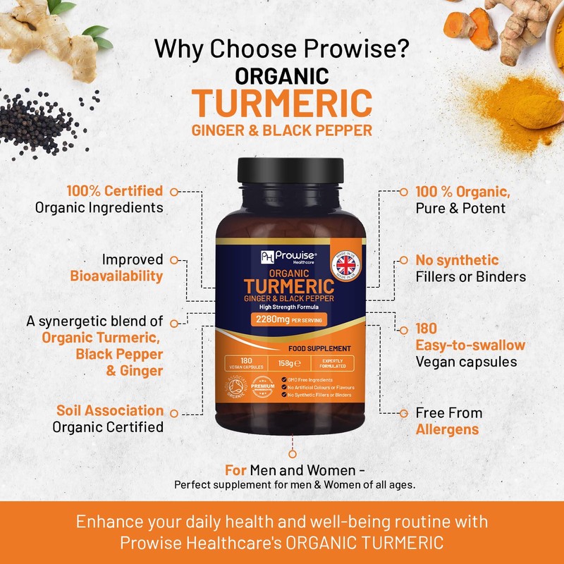 Organic Turmeric 2280 mg (High Dose) with Black Pepper &