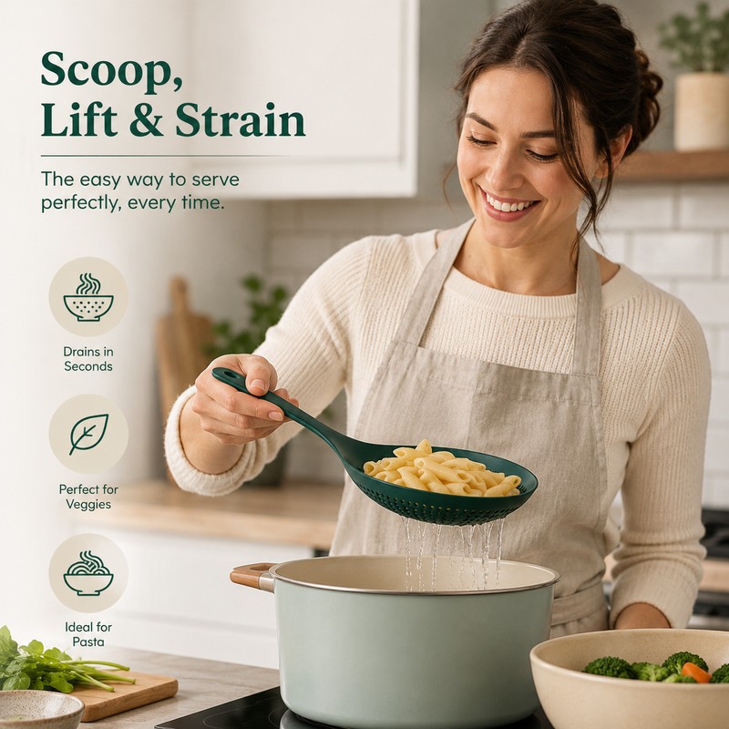 Large Scoop Colander Strainer for Cooking – Heat-Resistant Plastic Slotted