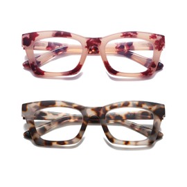 Hubeye Oprah Style Readers for Women Stylis Style Reading Glasses with Blue Light Blocking and Spring Hinge（Pink/Gray，2.0）