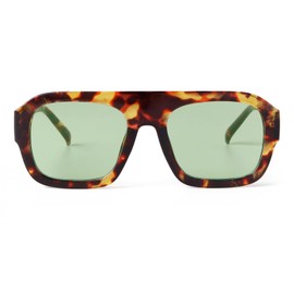 Laurinny Trendy Square Sunglasses for Women Retro 70s Aviator Sunglasses for Women Men Classic Aviator Glasses (Tortoiseshell Frame/Green Lenses)