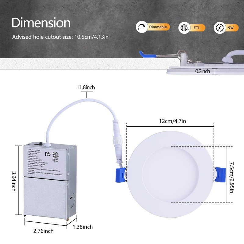 CycevSun Recessed Lighting 4 Inch with Night Light, Dimmable 5CCT