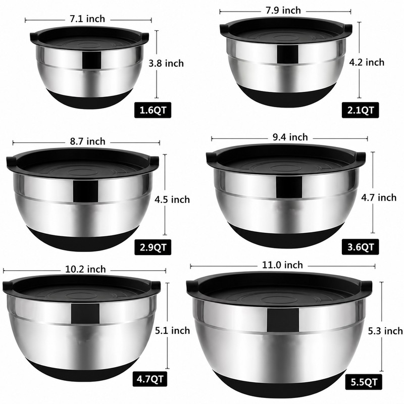 LMETJMA Stainless Steel Mixing Bowls Set of 5 - Durable