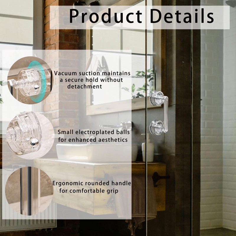 Transparent Non-Piercing Suction Grab Bar Heavy-Duty Waterproof Safety Handle for