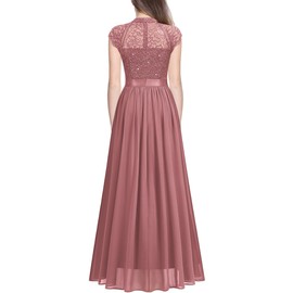 Miusol Women's Elegant Sequin Lace Contrast Chiffon Split Style Evening Party Maxi Dress (Large, Cinnamon Pink)