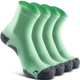 SITOISBE Quarter Compression Socks for Men Women, Cushioned Running Hiking Socks, Large, Light-green (4 Pairs)