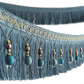Yalulu - abalorio trenzadas de 4 yardas x 3.9 pulgadas para colgar, borlas, flecos, cinta de borde de flecos, para mesa de cortina, accesorios para el hogar, decoración de bricolaje (azul)