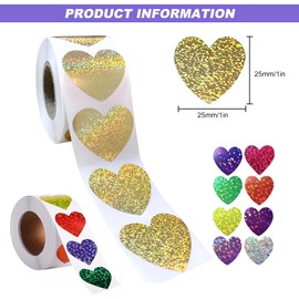 Heart Reward Stickers, 1000 Pcs Glitter Love Heart Stickers 25mm Sparkly Hearts Sticker for Envelopes Valentine's Day Crafts