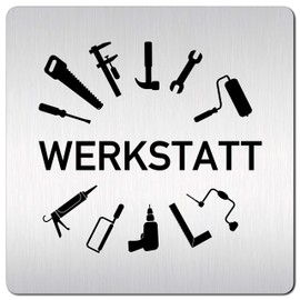 Türschilder24 XXL Door Sign (B) 125 x 125 x 1.5 mm Workshop 002 Aluminium Solid Material 100% Made in Germany