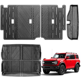XWQZ Seat Back Cover and Cargo Liner Protector Compatible for 4-Door Ford Bronco,All-Weather Cargo Mat for Bronco Accessories 2021 2022 2023 2024 2025(Trunk Mat+Backrest Mats+Lower Trunk Mat)