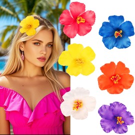 CURASA 6PCS Hawaiian Flower Hair Clips For Women Girls Artificial Plumeria Hibiscus Floral Accessories Hawaii Tropical Party Hair Decorations Boho Colorful Headpiece For Beach Party Wedding Vacation