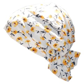 Cool4 Summer Headscarf Beach Bandana Sea Beanie Sun Protection Hat Chemo Cap A04, White Elegant Yellow Olive Floral