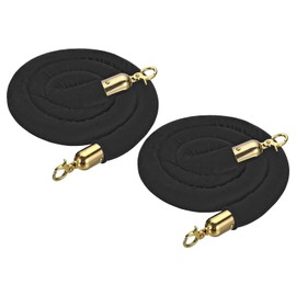 PATIKIL 5 Feet Black Velvet Stanchion Rope, 2 Pack Crowd Control Barrier Rope with Snap Hooks for Posts Stand Queue Divider of Hotel Theater, Golden