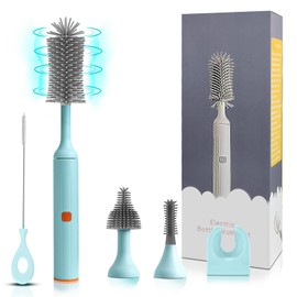 Augensterm Electric Cleaning Brush with USB Rechargeable Electric Bottle Brush Cleaner and 3 Replaceable Silicone Bottle Brushes and Straw Cleaner Brush,Perfect Baby Gifts and Kitchen Brushes(Blue)