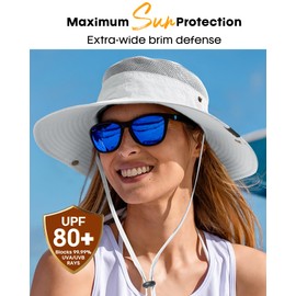 Sun Hats for Women Men Breathable Wide Brim Fishing Hat Hiking Summer UV Protection Bucket Hats UPF 80+ Light Grey
