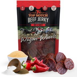 Top Notch Wagon Wheels Jerky - High Protein Snacks for Kids and Adults Made From Locally Raised Beef - Flavorful Rounds of Premium Beef Jerky (Hot & Sweet)