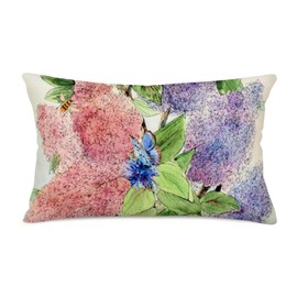Easternproject Spring Flower Throw Pillow Covers 12x20 Inch Watercolor Floral Bloom Butterfly Bee Green Leaves Vintage Blossom Farmhouse Decorations Lumbar Pillows Cushion Case for Sofa Couch