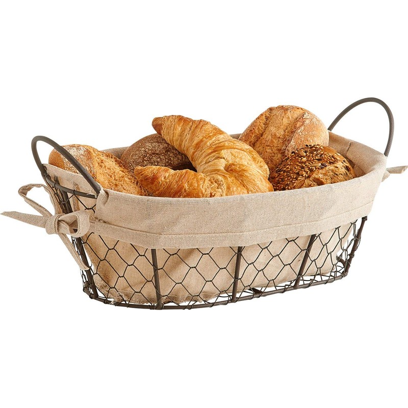 Zeller Brotkörbchen, Draht/Leinen, Braun/Beige, 26 x 17 x 9 cm,