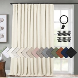 INOVADAY 100% Blackout Curtains 96 Length, Linen Textured Black Out Curtains & Drapes Thermal Curtains for Bedroom Living Room,1 Panel, W100 x L96, Light Cream