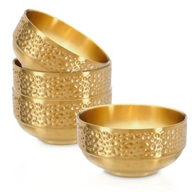 Roucerlin 4 Pcs 25 Oz Gold Stainless Steel Soup Bowls Set, 5.9 Inches Double Walled Insulated Cereal Bowls, Metal Rice Snack Ice Cream Dessert Bowl for Serving Fruit Oat