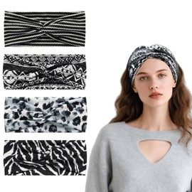 4Pcs Hair Bands for Women,Elastic Non-Slip Wide Headbands,Sweat-Wicking Sports Hairbands for Running Gym Yoga Fashion