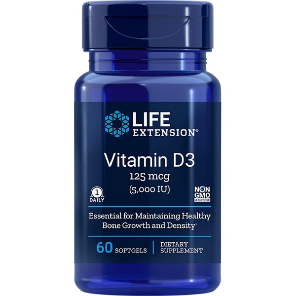Life Extension Vitamin D3 125mcg (5000 IU) – Supports Bone & Immune Health – Non-GMO, Gluten-Free, Once Daily – 60 Softgels