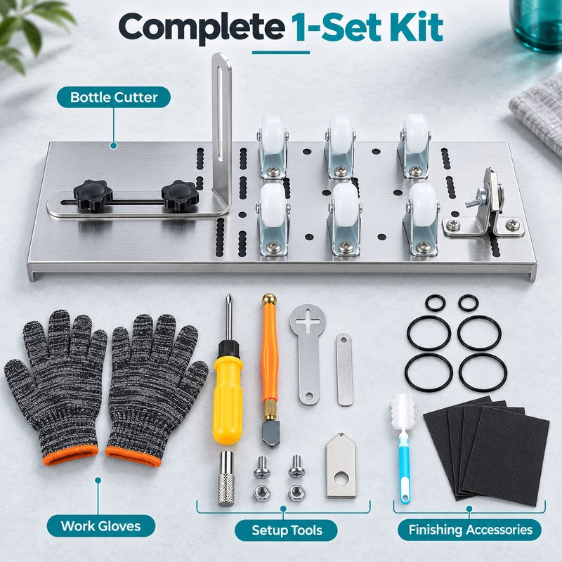 Adjustable Stainless Steel Glass Bottle Cutter Kit with Safety Gloves