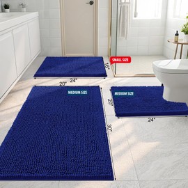 Smiry Luxury Chenille Bath Rug 24''x16'', Extra Soft and Absorbent Shaggy Bathroom Mat Rugs, Machine Washable, Non-Slip Plush Carpet Runner for Tub, Shower, and Bath Room, Royal Blue