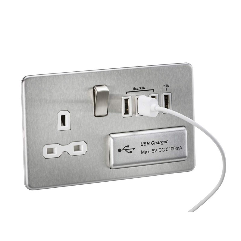 Knightsbridge SFR7USB4BC Screwless 1G 13A Switched Socket with Quad USB