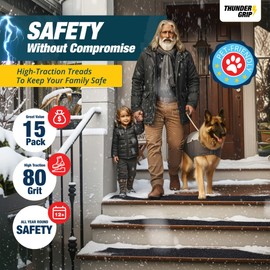 Thunder Grip Outdoor Stair Treads Non Slip 30" x 6" - 15-Pack Weather Resistant Exterior Grip Tape for Wooden Steps - Anti Skid Strips - Waterproof 80-Grit Adhesive Treads