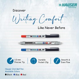 HAUSER 2 In 1 Pens Ballpoint 10 Pc, 1.0 MM Colorful Pens, Blue-Black/Red-Black Pens For Note Taking, Multicolored Pens, Pens For School, Back To College Essentials, Back To School Supplies.