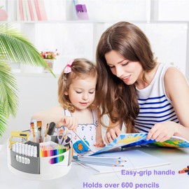 ZERUIDM Rotating Art Supply Organizer Storage Caddy for Kids, 7 Bins Craft Crayon Marker Organizer for School Desk, Lazy Susan Pencil Holder for Classroom Organization, Homeschool Supplies