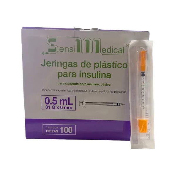 100 Jeringas Para Insulina Sensimedical 31g X 6mm 0.5ml Capacidad