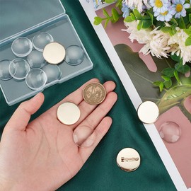 UNICRAFTALE 10 Sets 25 mm Flat Round Brooch Pins with Glass Cabochons 304 Stainless Steel Brooch Bezel Golden DIY Brooch for Badges Lapel Pins Name Tags DIY Jewellery Making