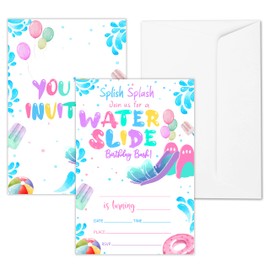 tranfvging Birthday Party Invitations, Water Slide Invitations Cards With Envelopes, Colorful Summer Birthday Invites For Girls Boys Kids Adults, 20 Cards -f03