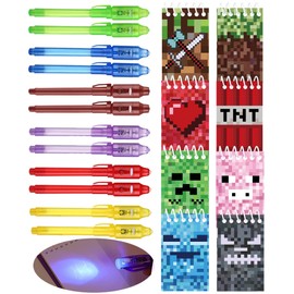 12 UV Pens and 12 Notebook, Mini Pixel Party Bags, Children's Birthday Party Favours, Advent Calendar and Small Gifts for Children, Mini Pixel Decoration