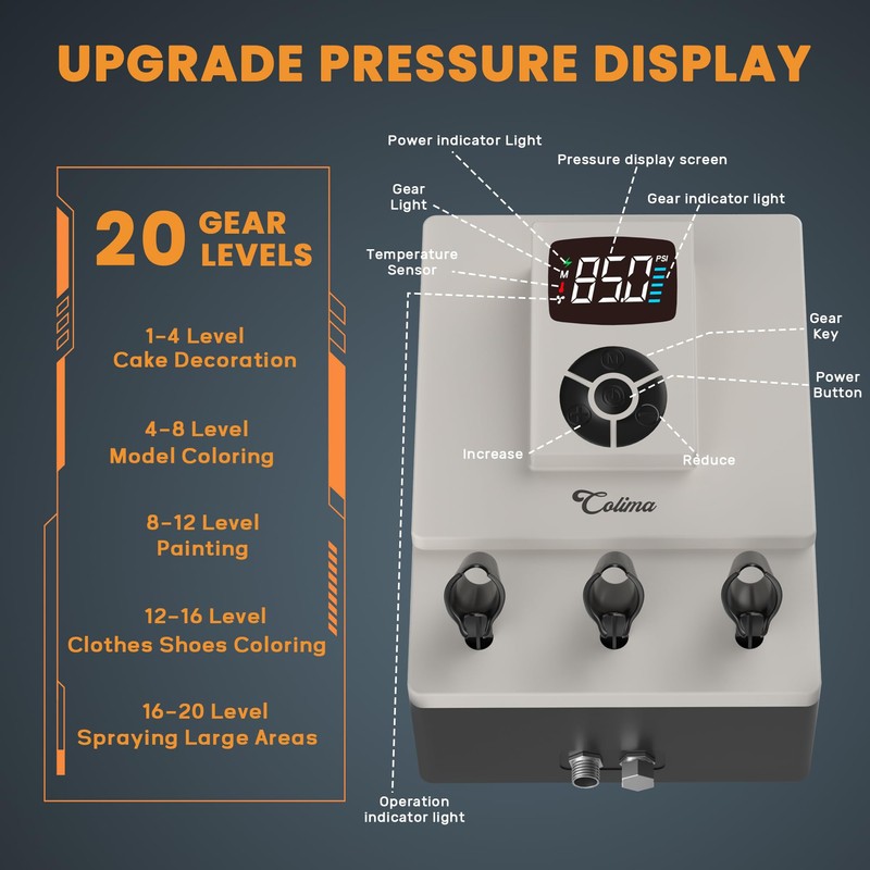 Colima Professional Airbrush Compressor – 85 PSI High-Performance, Ultra-Quiet, with