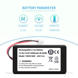RVBAT850 Battery for Shark Ion R75, R85, S87, RV761, RV771,RV850C, RV1000S, RV1001AE, RV1100VL, UR1000SR, RV700_N, RV720_N Vacuum Cleaners (Attention:2-Prong Connector,NOT for 3-Prong Connector)