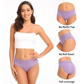 RHYFF Womens Underwear Cotton Lace Panties Soft Bikini Panty Comfortable Hipster Stretch Full Ladies Briefs 5 Pack S-XL(R3020-Purple-L)