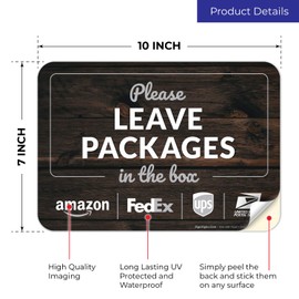 Package Delivery Sign, Please Leave Packages In The Box Wood Background, 10x7 Inches, 4 Mil Vinyl Decal Stickers Weather Resistant UV Protected, Made in USA by Sigo Signs