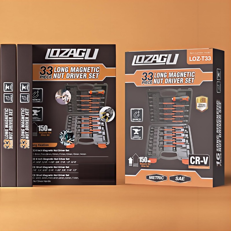 LOZAGU 33PCS Magnetic Nut Driver Set with Long Handle |