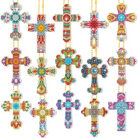Inbagi 15 Pcs Easter Diamond Painting Keychains Cross Diamond Art Keychains 5D Christian Jesus Diamond Painting Key Chains DIY Diamond Art Ornaments Key Rings for Adults Kids Decor