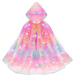 QPCOS Princess Dress up for Girls, Light up Cape Toys Kit，Cosplay Costume Birthday Gift for Toddlers 3-8 (Pink)