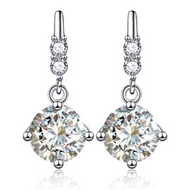 925 Sterling Silver Moissanite Dangle Earrings for Women, 1-2ct D Color VVS1 Diamond Drop Earrings for Women. Birthday, Anniversary, Valentine's Day, Mother's Day Gifts for Women, Girls, 1ct(0.5ct*2),