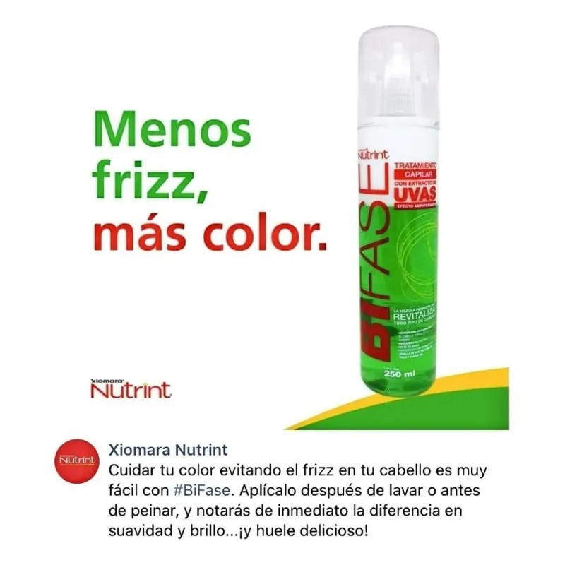 Tratamiento Capilar Bifásico Xiomara Nutrint Bifase Uvas 250ml