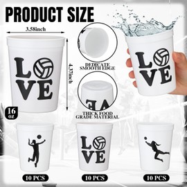 Zhehao 30 Pcs Sport Ball Plastic Cups Hockey Football Basketball Plastic Reusable Drink Cups Bulk 16 oz Stadium Tumbler Stackable Sports Tumbler for Sport Party Supplies(Volleyball,White)