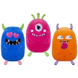 PMS 471503 Softlings Oblong Snuggle Monster Plush Toy-20cm (1 Count) -Assorted Magenta, Orange & Blue Colors-Unique & Lovable Gift for Kid, Multicolor