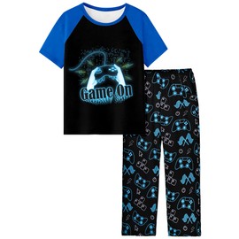 Fiodrimy Boys Pajamas Little Big Boys Short Sleeves and Pants Pajamas 2-Piece Pjs Set Kids Sleepwear Cool Gamer Size 10
