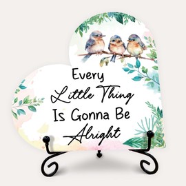 Three Little Birds Desk Decor, Don't Worry Bout A Thing Cuz Every Little Thing Is Gonna Be Alright, Watercolour Three Birds Print Wood Plaque, Inspirational Gifts for Friends - B20